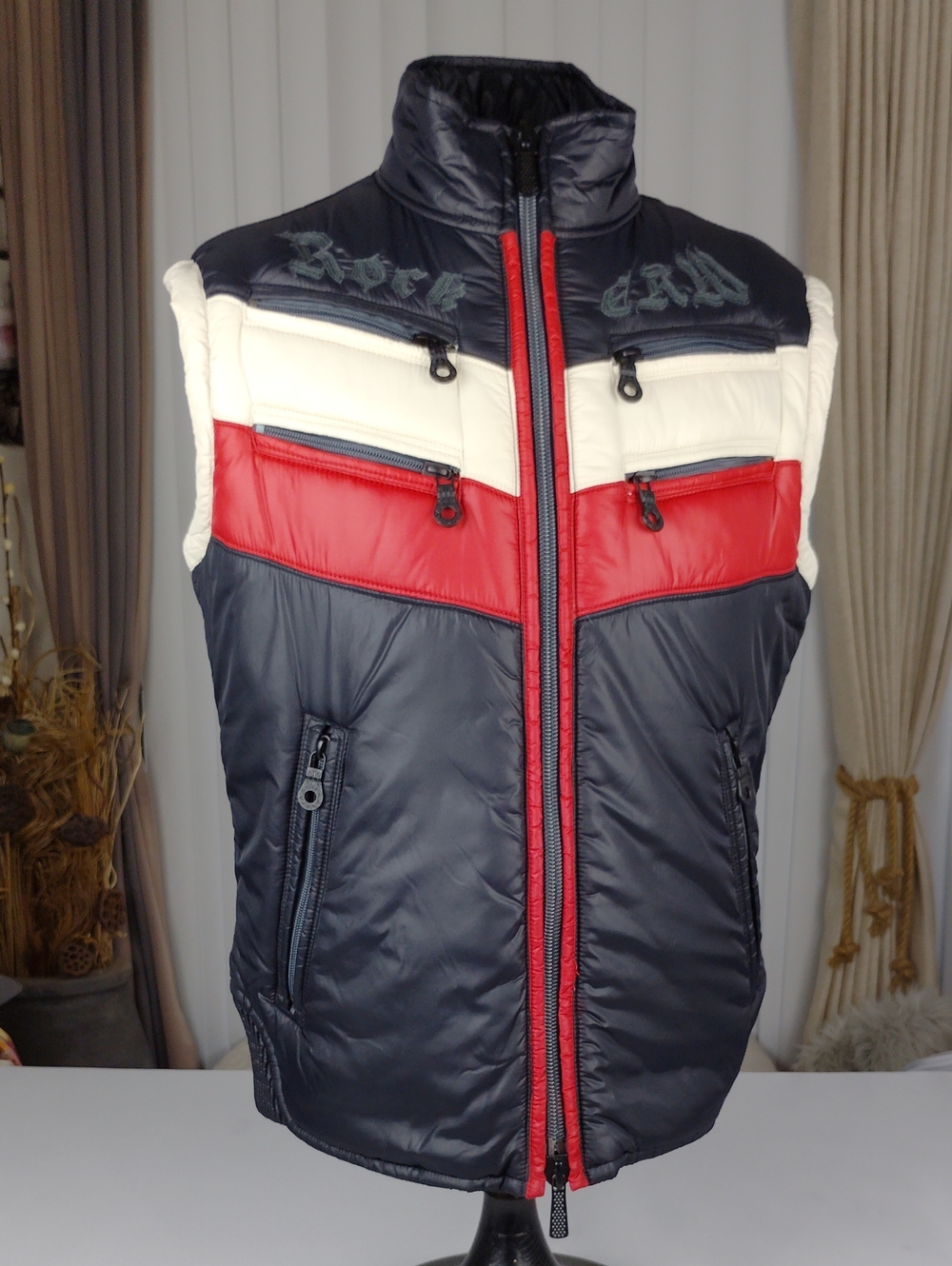Diesel Color Block Vest in Black , Red And Cream.